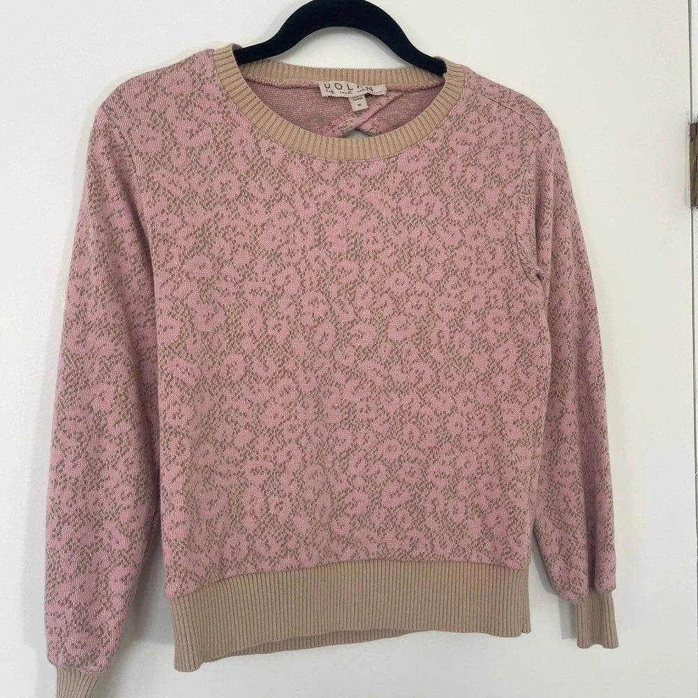 Anthropologie XS Leopard Cut-Out Pullover Sweater Top Pink‎ Dolan Left Coast
